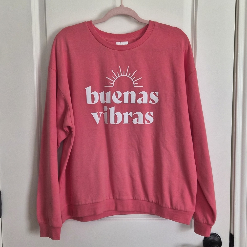 NWOT Pink Buenas Vibras Crewneck Sweatshirt Size Large